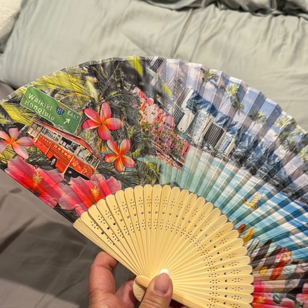 Colorful Waikīkī Hawaiian Hand Fan